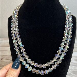 Vintage double-strand Aurora Borealis (AB) crystal beaded necklace